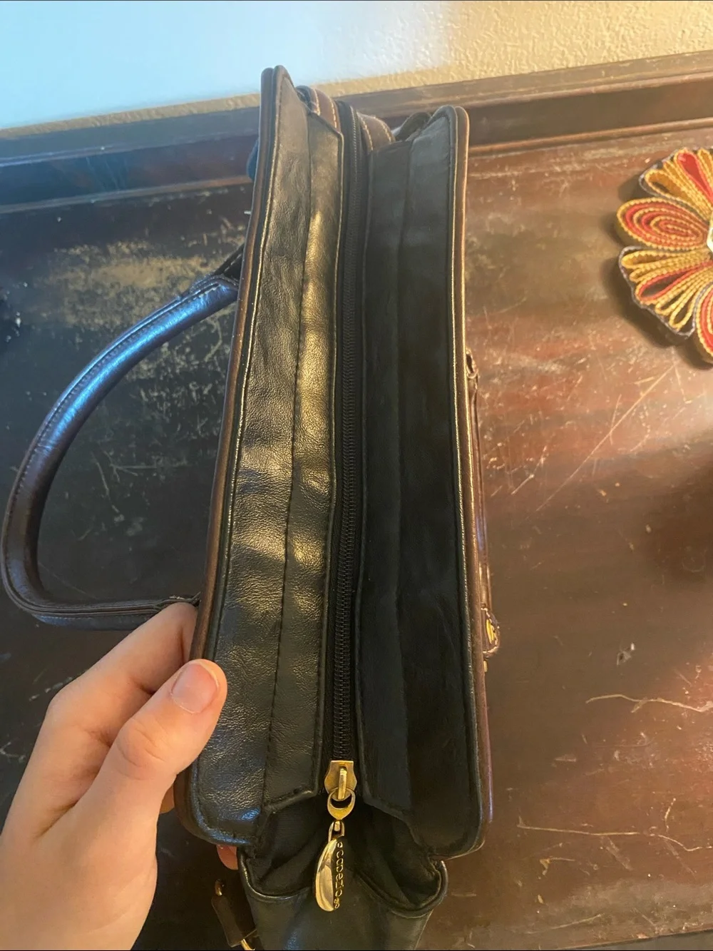 Capezio Black Doctor Satchel Bag Brown Trim Top Handle Crossbody Purse